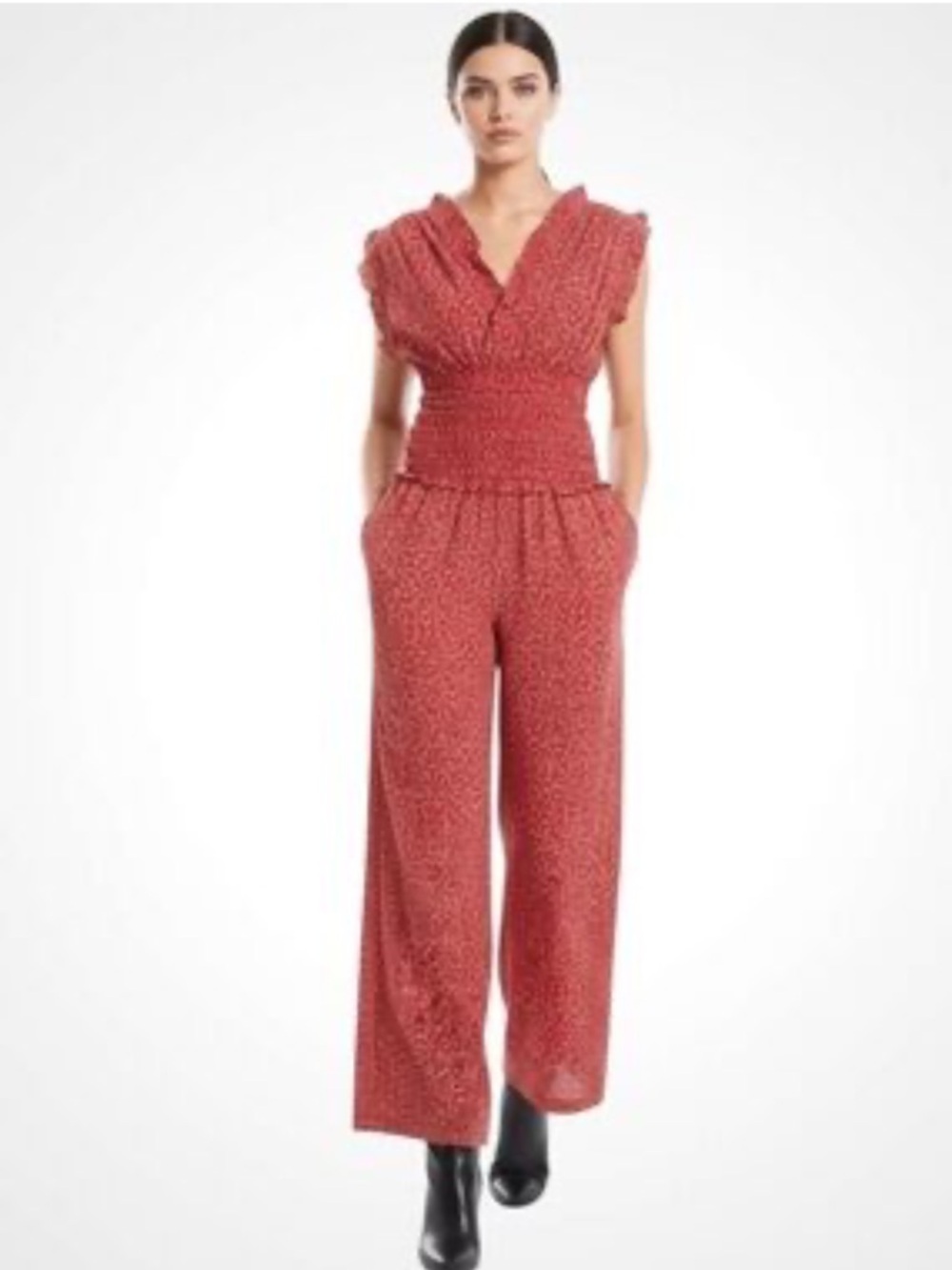 Max Studio Ruffle Jumpsuit. Size Large - Picture 2 of 10